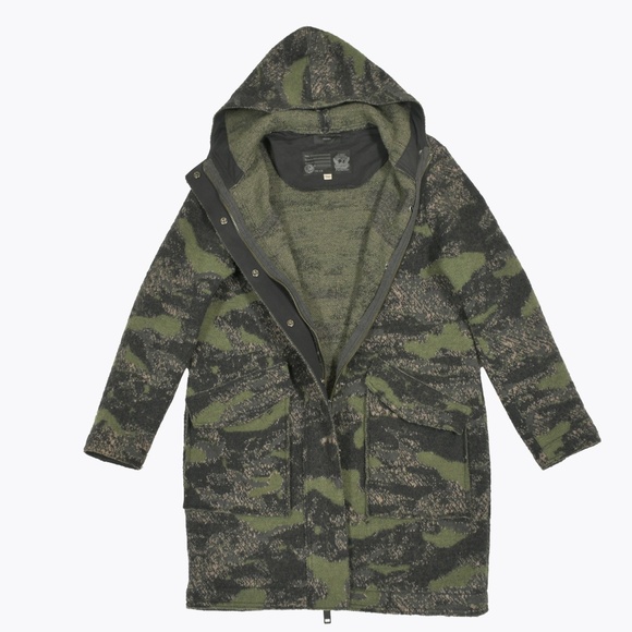 DIESEL Wool Hooded Camo Wool Blend Coat Size L - Picture 9 of 15